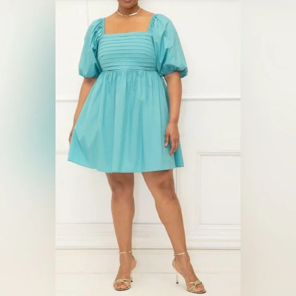 Eloquii Aqua Puff Sleeve Dress - Picture 1 of 15